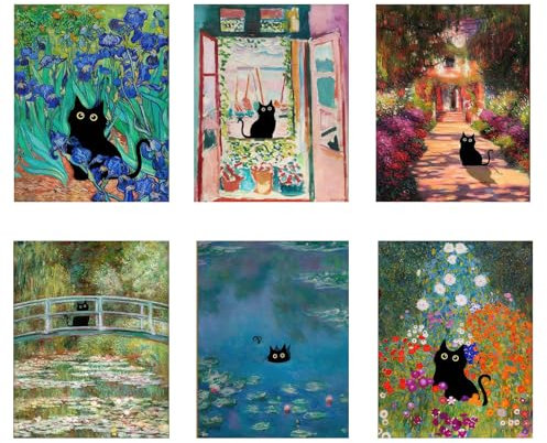 Lunaanda Schwarze Katzen Poster, Stück Lustigen Schwarze Katze Wandkunst Drucken 20 x 25 cm Katze Leinwand Poster Drucke für Wohnzimmer Badezimmer Schlafzimmer Büro Wanddekoration, Ungerahmt