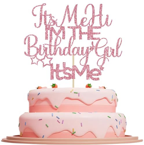Glitter Birthday Cake Topper - It's Me Hi I'm the Birthday Girl Singer Theme, Funny Girls' Party Decorations (Pink)