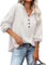 VIGVAN Kapuzenpullover Damen Hoodie Langarm V-Ausschnitt Pullover Knopfleiste Henley Sweatshirt mit Kapuze Kordelzug Oberteil (Weiß,S-4)