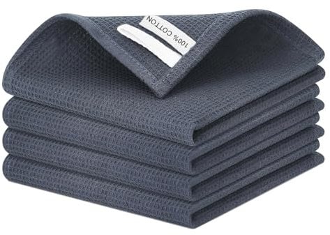 CDRPD Lot de 4 Torchons de Cuisine,Serviettes de Cuisine 100% Coton,Torchon à Vaisselle Doux et Absorbants,Serviettes Gaufrées pour la Cuisine,pour la Vaisselle(35cm*35cm,Gris Foncé)