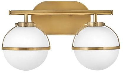 Spiegelleuchte Glas Metall 38,1 cm breit IP44 in Messing Antik 2-flammig Kugel Schirm Jugendstil Spiegel Licht Wandleuchte Badezimmer Wandlampe Bad