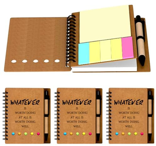 ERUW Notizbuch mit Kugelschreiber,60 Blatt,Heft für Büro/Schulbedarf,Dankeschön Geschenk für Kollegen Lehrer Inspirierend Mitarbeiter Spirale Notizblock, Inspirational Journals Notebook (Braun 4 Set)