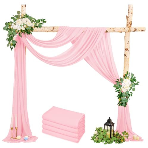 4 Packs Hochzeit Vorhang Hochzeitsbogen, Rosa Querbehang 73cmx610cm Chiffon-Stoff-Vorhang für Hochzeit, Hintergrund Deko Gardinen Vorhang für Hochzeitsbogen Zeremonie, Torbogen, Party
