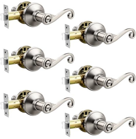 Lepushom Türgriff mit Schloss, gebürstetes Nickel, moderner Stil, Türdrücker für Schlafzimmer und Badezimmer, elegante und klare Optik, 6 Stück