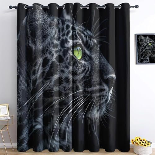 MLUNKQAIL Vorhang Blickdicht Leopard Gardinen Wilde Tiere Verdunkelungsvorhang Schlafzimmer Fensterdekoration Thermo, für Gardinen Wohnzimmer Kinderzimmer 140X175cm (BxH)