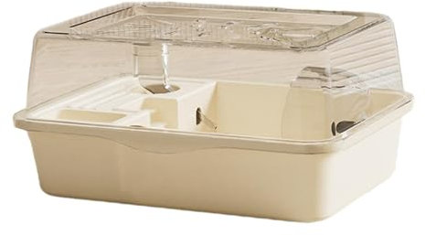 Grande Cage à Hamster, Maison avec Dessus Ouvrant, Maison de Jeu Transparente, Habitat pour Gerbilles, Planeur de Sucre, Habitat Transparent en Acrylique, Blanc crème, 34x25x18.5cm