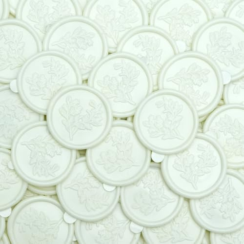 Poemluve 50 Stück Selbstklebend Wachssiegel Weiße mit Eucalyptus Mustern, Siegelaufkleber Hochzeit für Einladungen, Umschläge, Briefumschläge, Geschenkverpackungen (Weiße)