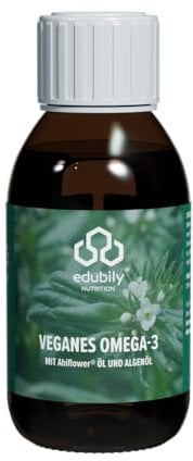 edubily nutrition Omega 3 vegano de Ahiflower, aceite de algas y aceite de linaza, fuente vegana de DHA y ALA, 3,33 g Omega-3 por dosis diaria, aroma a limón, 150 ml