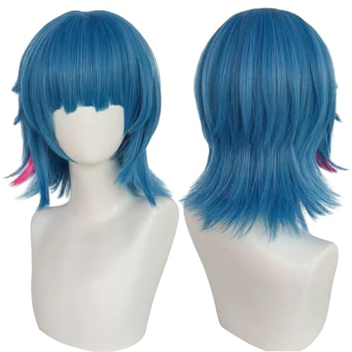Blaue Perücke für Cosplay Frauen Synthetisches Party Haar, Kurz, Rote Strähnchen, Ball Look