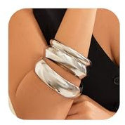 Yamobi 3 Stück Chunky Silber Armreifen für Frauen Modische Breite Handgelenksarmbänder Stapel Statement Armreifen Mode Schmuck Geschenk