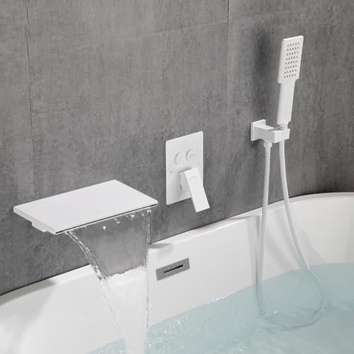 Robinet mitigeur cascade moderne blanc avec pommeau de douche mural et tuyau grand débit