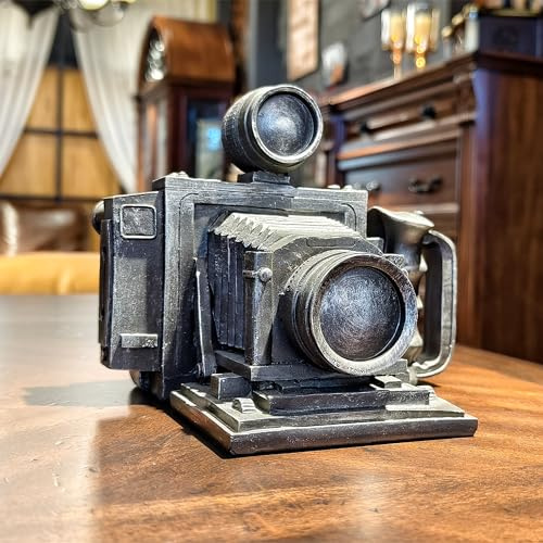 OUTOUR Vintage-Kamera-Modell, silbergrau, Kunstharz-Nachbildung, nostalgische Sammlerstatue, Sparschwein, Desktop-Dekoration, Büro, Vitrine, Requisite, einzigartiges Geschenk