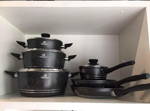 Rosenberg RB-10M2B: Batterie de cuisine 10 pièces avec revêtement en marbre tout feux induction anti adhésif sans PFOA technologie allemande