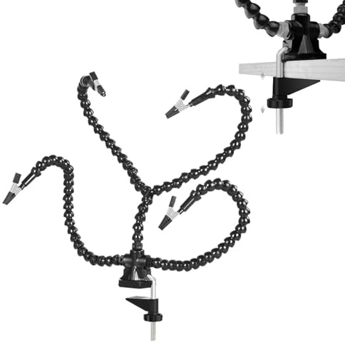 Third Hand Tool - Flexible Arms Stand, Adjustable Clamp | Multi-Angle Workstation Featuring Four Positionable Holders and Desk Attachment Used During Model Painting, Jewelry Repairs, and Detailed PCB