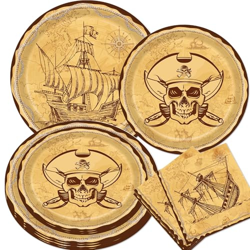 vaisselle fête pirate pour invités assiettes anniversaire thème pirate | vaisselle fête pirate pour 20 invités assiettes anniversaire thème pirate gobelets serviettes carton décorations navire