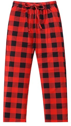 Pilipulu Pantalon de Pyjama Long à Carreaux Chaud Décontracté avec Poches Taille Élastique pour Enfants 7-16 Ans