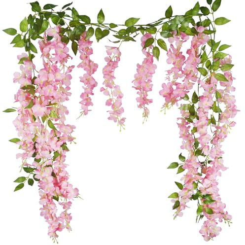 CEWUDA 2 Pz Vite di Fiori Artificiali Ghirlande di Glicine in Seta Rosa Finti Appesi Ghirlanda Viti da Appendere alla Parete per Casa Giardino Cerimonia all'Aperto Matrimonio Decorazione Floreale
