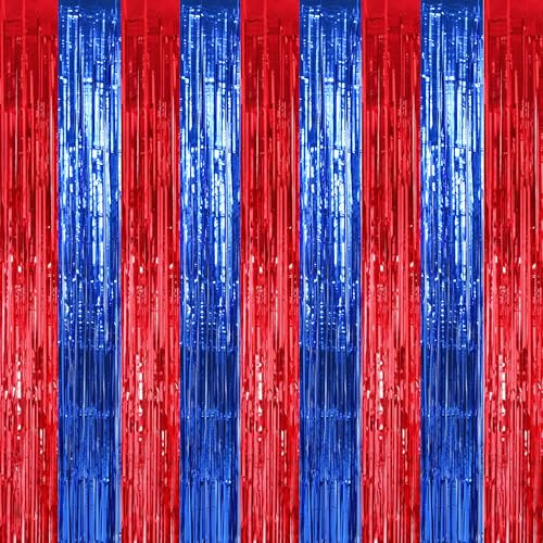 Lot de 2 serpentins de porte rouge et bleu, toile de fond pour cabine photo, rideaux à franges métalliques pour anniversaire, Noël, Nouvel An, fête de l'indépendance, fête du travail