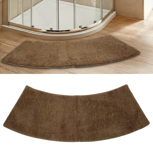 ANEELV Tappetino da bagno in microfibra, spesso e morbido peluche, semicircolare, antiscivolo, lavabile, 40 x 100 cm, adatto per doccia angolare (marrone)