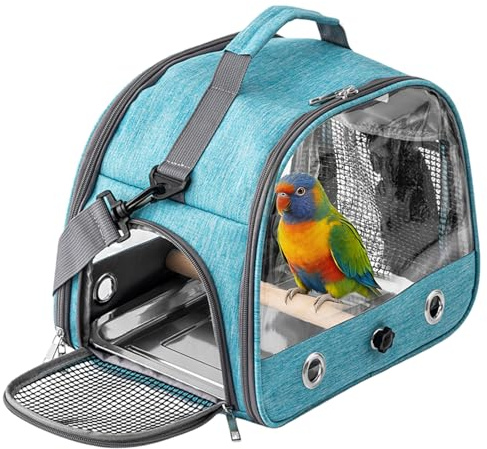 Borsa per uccelli con vassoio in acciaio inox e asta, gabbia portatile per uccelli, trasportino uccelli, borsa da viaggio per pappagallini, pappagallini, piccoli animali, Bird Transport Box (blu)
