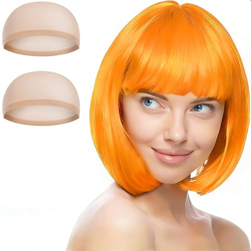 Aomig Kurze Bob Perücke, 2/3/4Pcs Bunte Neon-Bob-Perücke, Pony-Perückeen | Perücken Haarteile Cosplay für Nachtclub/Tanzen/Karneval/Fasching Motto Party Halloween Dekorationen