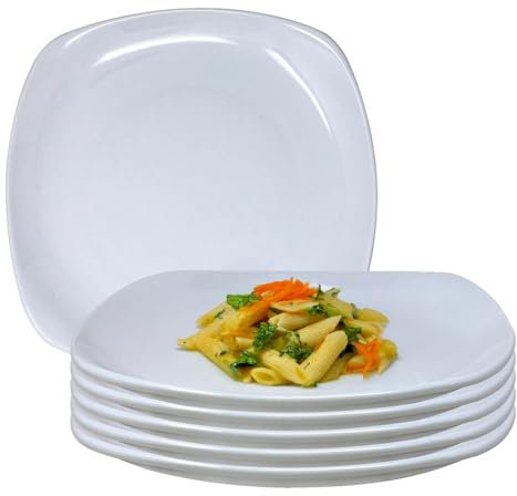 UNIQUE HOME LIVING Luna 6-Piece White Dinner Plate Set, 8.8 Inch Ceramic Side Plates Square Dessert Plates, Snack/Salad/Fruit/Side Plate 22.5cm Dinnerware, Microwave and Dishwasher Safe