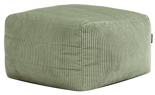 Icon Noa Sitzsack Hocker, Modular Sofa für Erwachsene, Salbeigrün, Flauschiger Cordstoff, Ecksofa, Bequemer Bean Bag Sofa mit Füllung, Relaxsessel, Lounge, Wohnzimmer Möbel