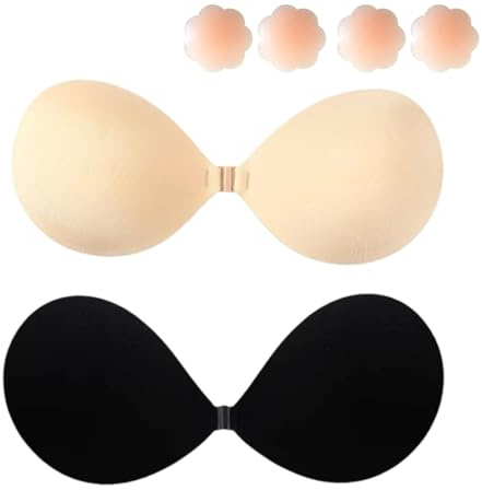 Dresmannst Reggiseno Push Up Senza Spalline per Schiena Scoperta Invisibile Reggiseni con 4 Copri Capezzoli Adesivi Coppe Adesive Seno Sticky Women Bra, Facile da Pulire, Riutilizzabile-B