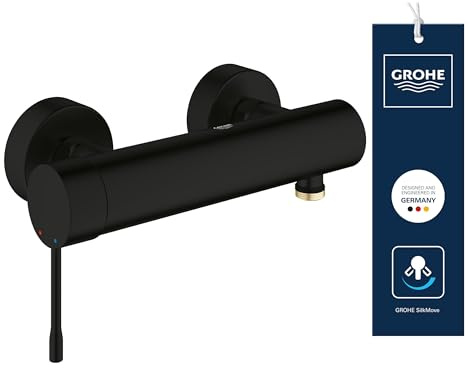 GROHE Essence, Duscharmatur Aufputz (Mischbatterie für die Dusche, eigensicher gegen Rückfließen, Brausearmatur mit Metallhebel, langlebige Oberfläche), mattschwarz, 336362431