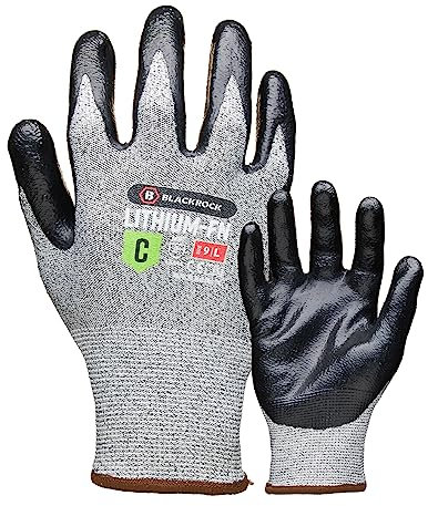 Blackrock Flat Nitrile Lithium Cut Resistant Level C Gloves, for Men Women, Wood Carving, Slash/Knife Resistant, Warehouse, Safety Working Gloves, Grip - Size 9/Large