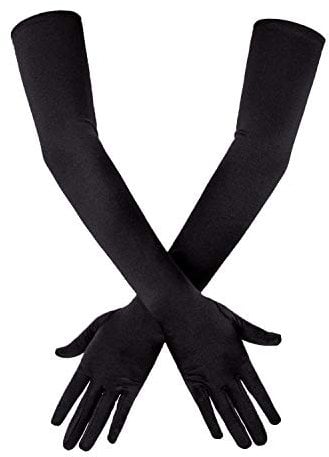 SAVITA Gants Longs Extensibles en Satin, Gants D'Opéra 21 Pouces pour Soirée Dansante (Noir)