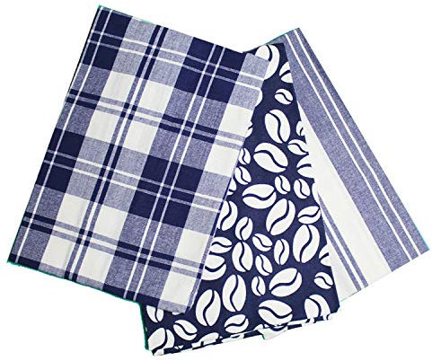 Prime Homewares Navy Blue Bean Design Pot Holder, Oven Glove, Tea Towels, Apron Navy Blue Bean Design (Set of 3 Tea Towel)