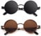 CGID E72 Retro Steampunk Style Unisex Inspired Round Metal Circle Polarized Sunglasses for Men and Women 2 Pack Black Grey + Brown Brown