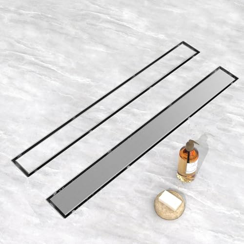 YEFU 2-in-1 Linearer Duschablauf, 61 cm, Neuer Typ, lineare Abflüsse, 304 Edelstahl, Bodenablauf mit Fliesen-Einsatz, verstellbare Nivellierfüße, Haarsieb