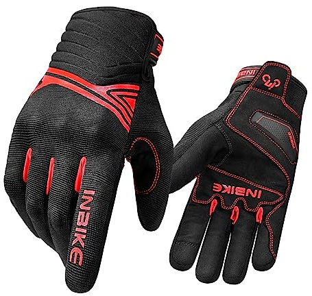 INBIKE Motorradhandschuhe Herren Damen Winter Warm Wasserdicht Winddicht mit Harter Schutz Motocross Motorrad Handschuhe Männer Schwarz/Rot L,IM902W