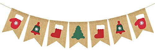 Omenluck 3-teiliges Set mit hängenden Flaggen-Socken für den Weihnachtsbaum, Wimpelkette, Girlande, Partydekoration