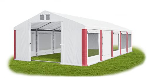 Das Company Partyzelt 5x10m Lagerzelt Universalzelt Moskitonetz Zelt wasserdicht weiß-rot mit Bodenrahmen 560g/m² PVC Plane wasserdicht Solide Festzelt Gartenzelt Summer Floor ISDM