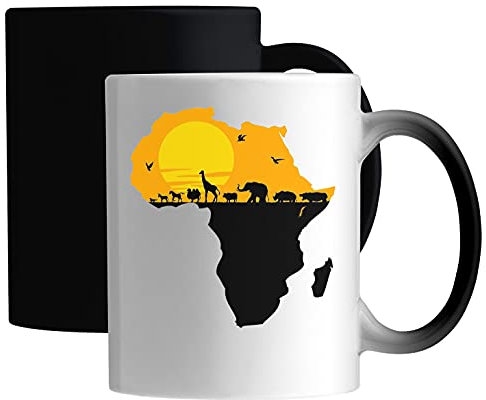 Africa Map Sun Set Animals Taza mágica de cerámica Blanco