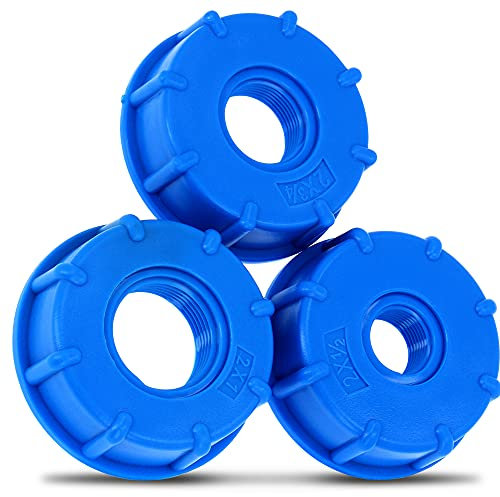 BRADAS® IBC Container Tank Verbinder SET Adapter Deckel 3 Stücke Ø 1/2 | 3/4 | 1 Zoll IG S60x6 Grobgewinde Blau Kunststoff Tankdeckel Anschluss Zubehör Für Tank- & Wasserbehälter Regentonnen Regenfass