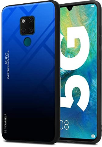 Cadorabo Estuche Compatible con Huawei Mate 20 en Azul - Nero - Funda Protectora Bicolor Fabricada en Silicona TPU y Parte Trasera de Cristal Templado