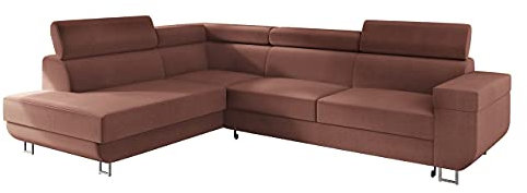 Ecksofa mit Schlaffunktion und Bettkasten Fonti, Eckcouch für Wohnzimmer, Einstellbare Kopfstützen, Sofa des Typs L, Bettfunktion, Wohnlandschaft (Manila 29, Seite: Links)