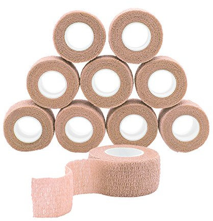QiGui 10 Rouleaux Bandage Cohésif Autoadhésif Élastique pour Sports - Bande Médicale Adhésive pour Doigt, Mains, Pieds, Poignets 2.5cm (Beige)