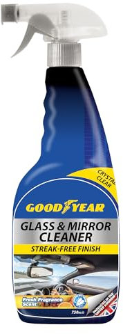 Goodyear Glass & Mirror Cleaner 750ml - For a streak-free finish | Effective cleaner for car windscreens, side window, wing mirrors & rear view mirror | Suitable for rain sensor and acrylic windows