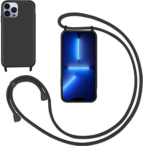 GoodcAcy Crossbody Lanyard Case for iPhone 13 Pro Max 6.7, Liquid Silicone Protective Phone Case with Strap Adjustable Neck Cord Necklace Soft Cover for iPhone 13 Pro Max 6.7, Black