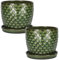 KOTARBAU® Lot de 2 pots de fleurs en céramique pour plantes - Diamètre : 17 cm - Vert vintage - Avec bac d'égouttement - Motif écailles de poisson