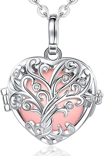 EUDORA Harmony Ball Collier Bola de Grossesse avec Chaîne, Pendentif Cœur Arbre de la Vie boule de musique pour Femmes Enceinte Future Mère Cadeau de Bijoux, 76cm+114cm Chaîne