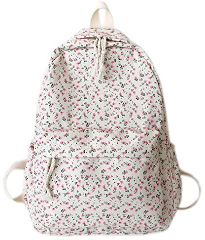 DKIIL NOIYB Rucksack mit Blumenmuster - Kawaii-Rucksack für Mädchen, lässiger Tagesrucksack, Damenrucksack mit Segeltuch, für Schule, Reisen, Einkaufen - 01-a Floral