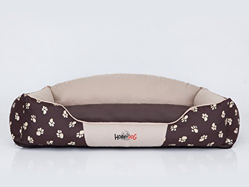 Bjird Hundebett - Hundekorb für kleine mittelgroße & große Hunde - Hundekissen - Hundesofa - Bezug abnehmbar und waschbar - Königliche - Größe: S - Beige mit Pfoten