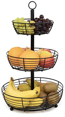 Auroni schwarze Etagere Infinite - 3 Etagen großen runden Obsttellern zur Präsentation - stilvoller Obstkorb - 3 stöckige Obstschale - auch für kleine Früchte - bietet viel Platz H= 47 cm, D= 29 cm