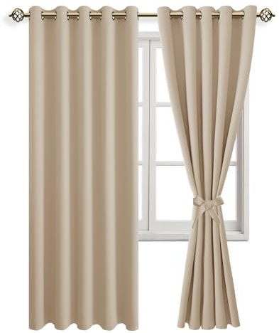 JIUZHEN Vorhänge Blickdicht mit Raffhalter Ösenvorhang Gardinen für Wohnzimmer Verdunkelungsgardinen gegen Kälte und Wärme Schlafzimmer, Biscotti Beige, 2 Stück, 228x167cm(HxB)